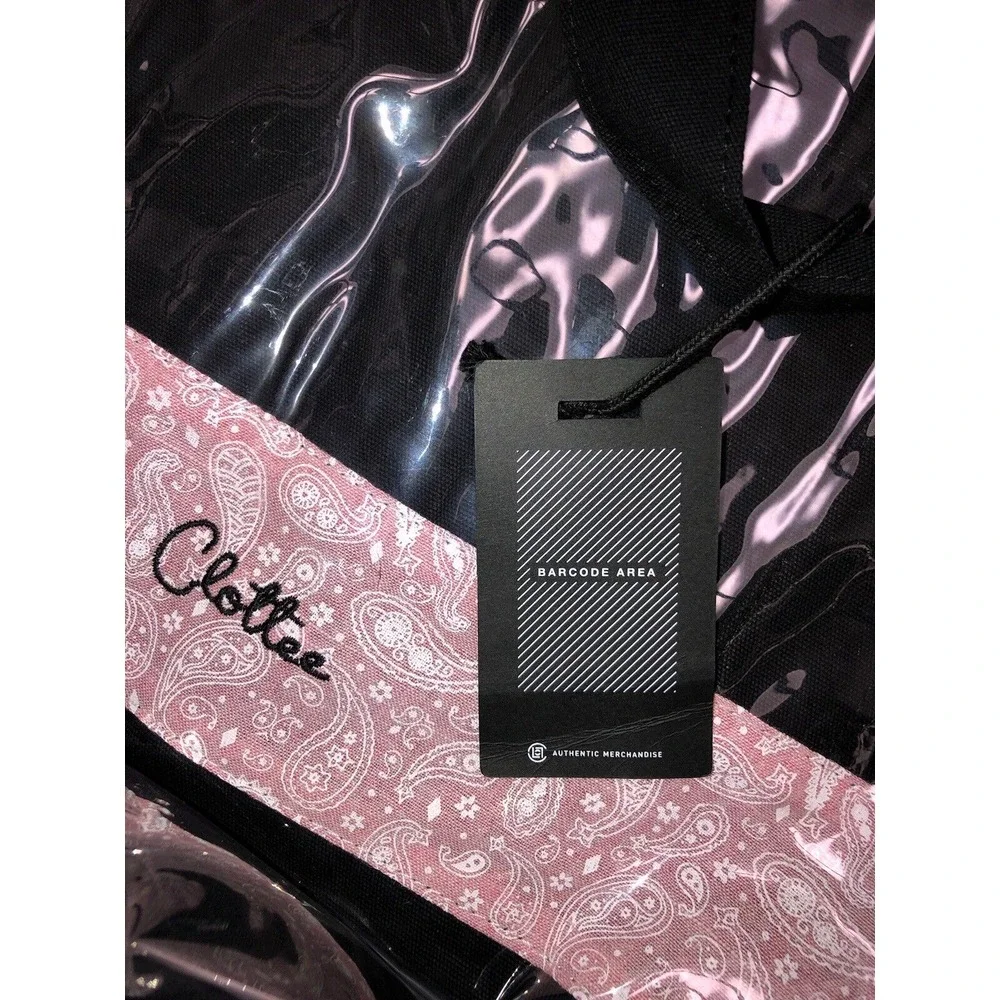 Clottee By Clot Tote Bag‎ Beach Poolside Black Pink Paisley Embroidered NEW